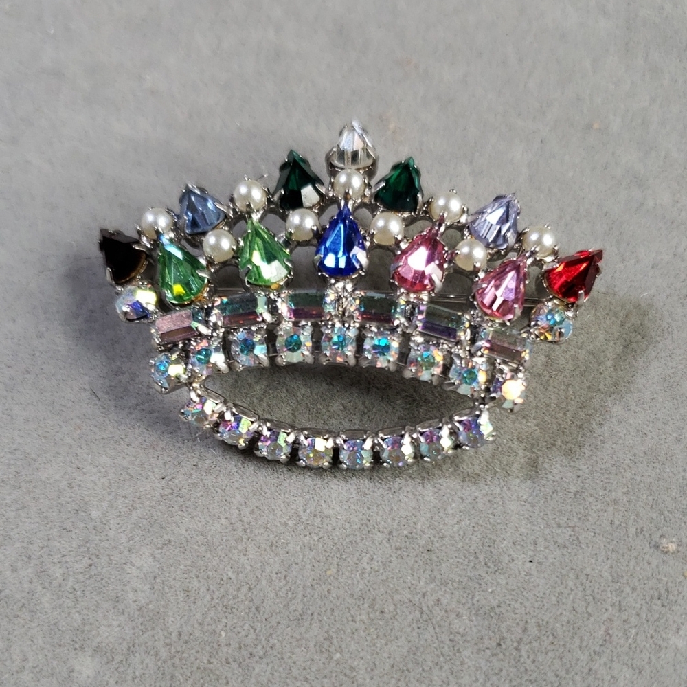 B. Davis Rhinestone Crown Brooch